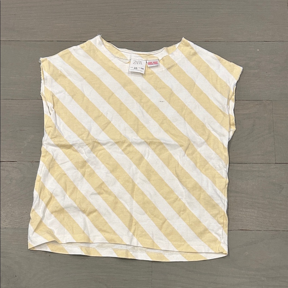 Zara Yellow and White Striped Short Sleeve Tee size 3T